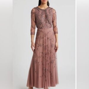 Pisarro Nights Women’s Beaded Mesh Gown With Jacket Size 10 New Mauve *Flaw